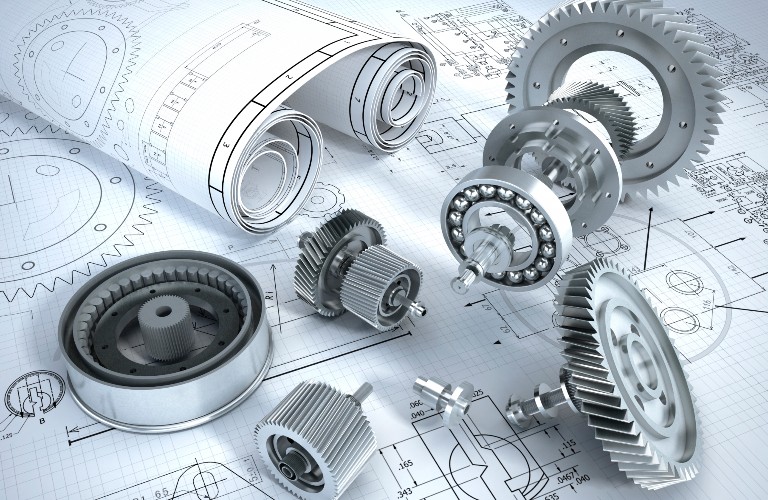 schematics-bearings-and-gears-on-a-table